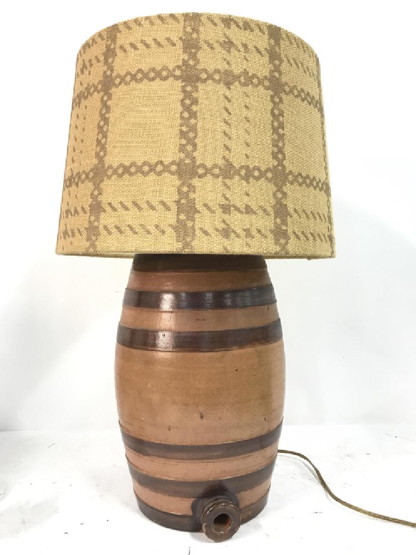 Ceramic Painted Barrel Lamp w Shade (1 of 9)