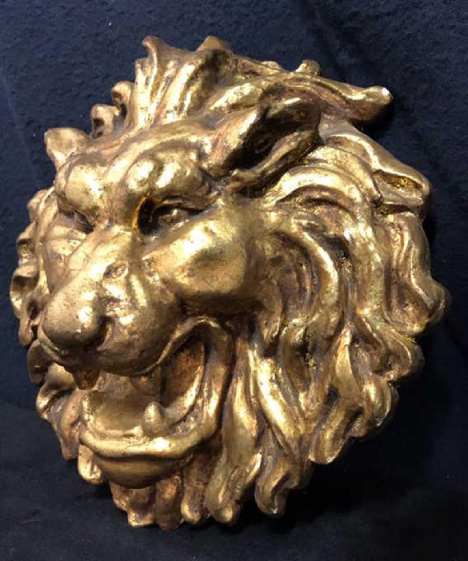Gold Toned Ceramic Lion Head Wall Hanging (1 of 8)
