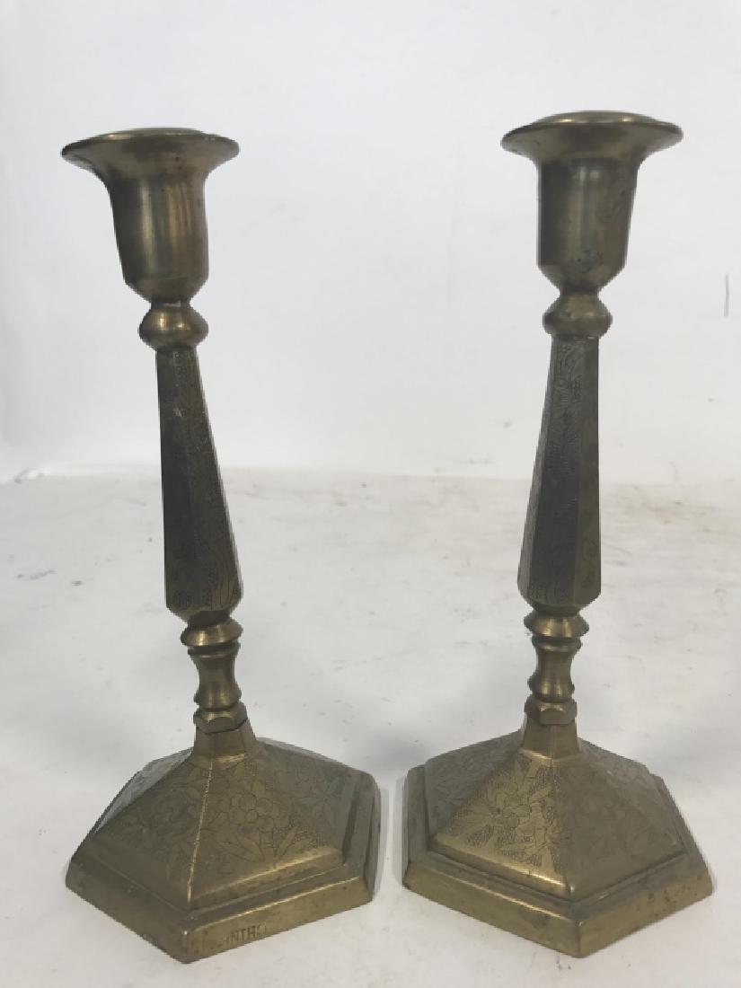 Lot 2 Engraved Brass Candle Stick Holders (1 of 8)