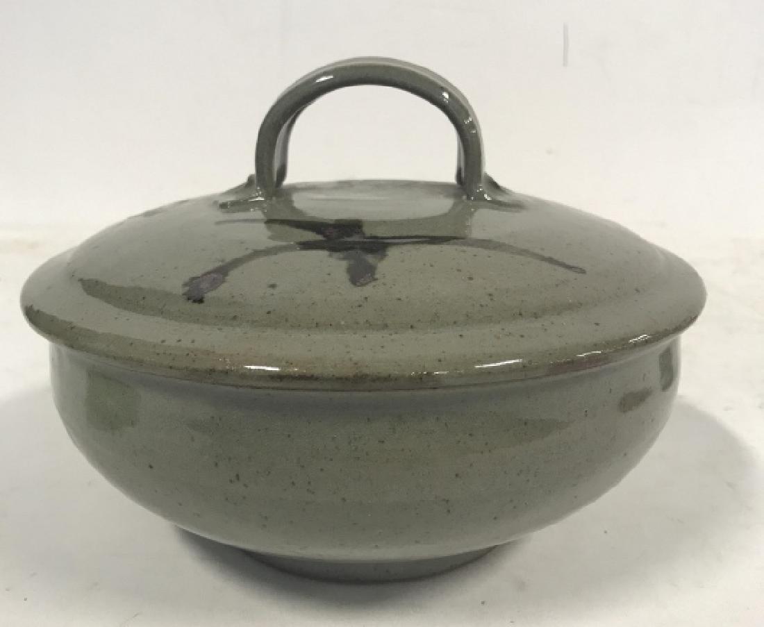 Ceramic Green Gray Toned Bowl w Lid (1 of 8)