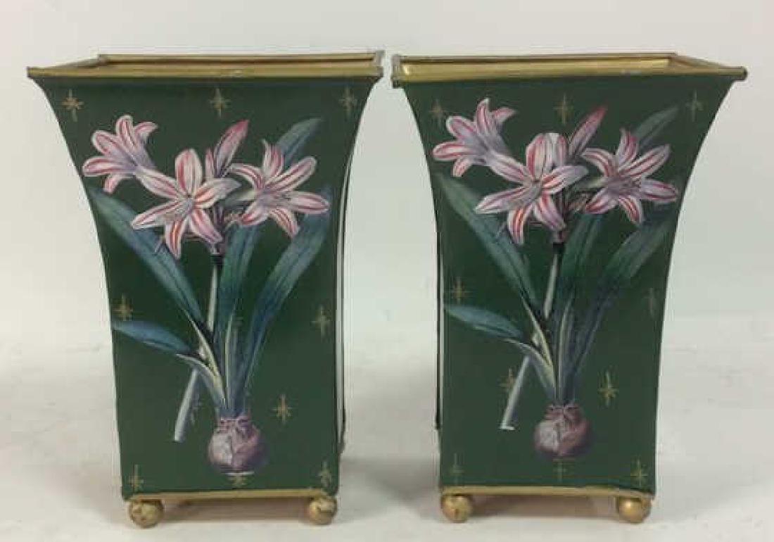 Pair Hand Painted Tole Cache Pots (1 of 11)