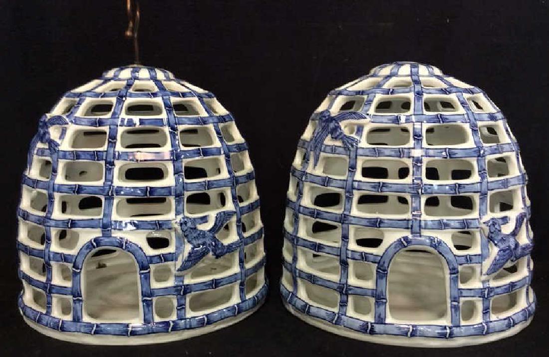 Pair Decorative Painted Porcelain Birdhouses (1 of 8)