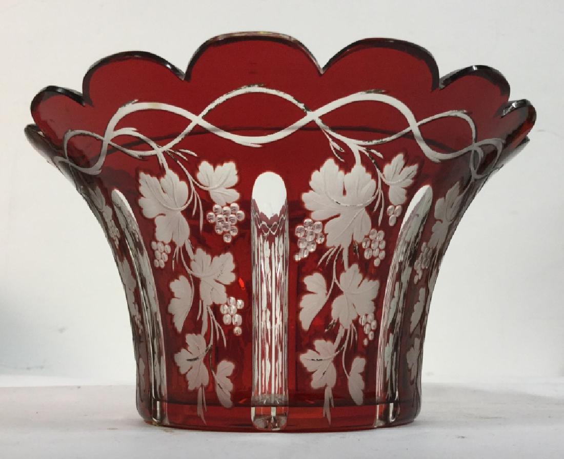 Etched Cut Vintage Cranberry Glass Vase (1 of 9)