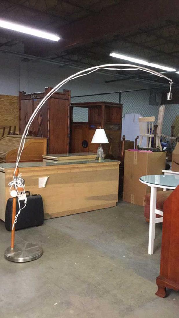 Arched Fishing Pole Shaped Metal & Wood Lamp (1 of 8)