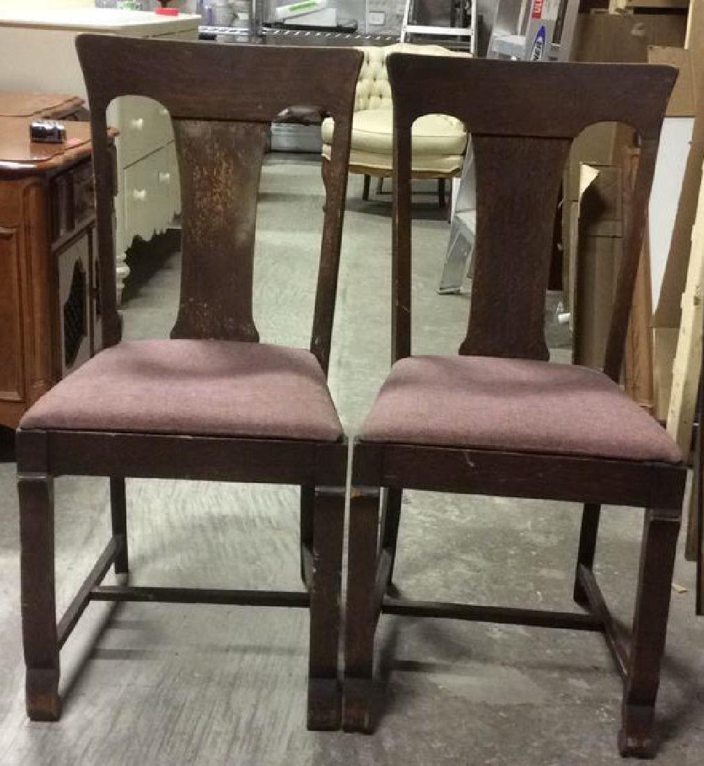 Pair Vintage Cushioned Oak Side Chairs (1 of 5)