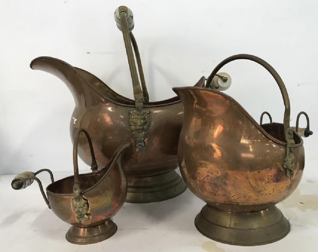 Set 3 Antique Copper Porcelain Lion Coal Scuttles (1 of 14)