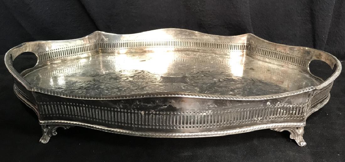 SHEFFIELD Footed Silver Pl Tray W Handles (1 of 5)
