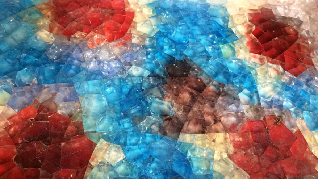 Md Century 1950s BITOSSI Italy Fused Glass Ceramic Dish: Mid Century BITOSSI Italy Fused Glass Ceramic Dish c 1950s. Vintage ceramic dish, Attributed to BITOSSI, marked on underside as 285 Italy. Rectangular dish with low sides and fused glass red, white, b