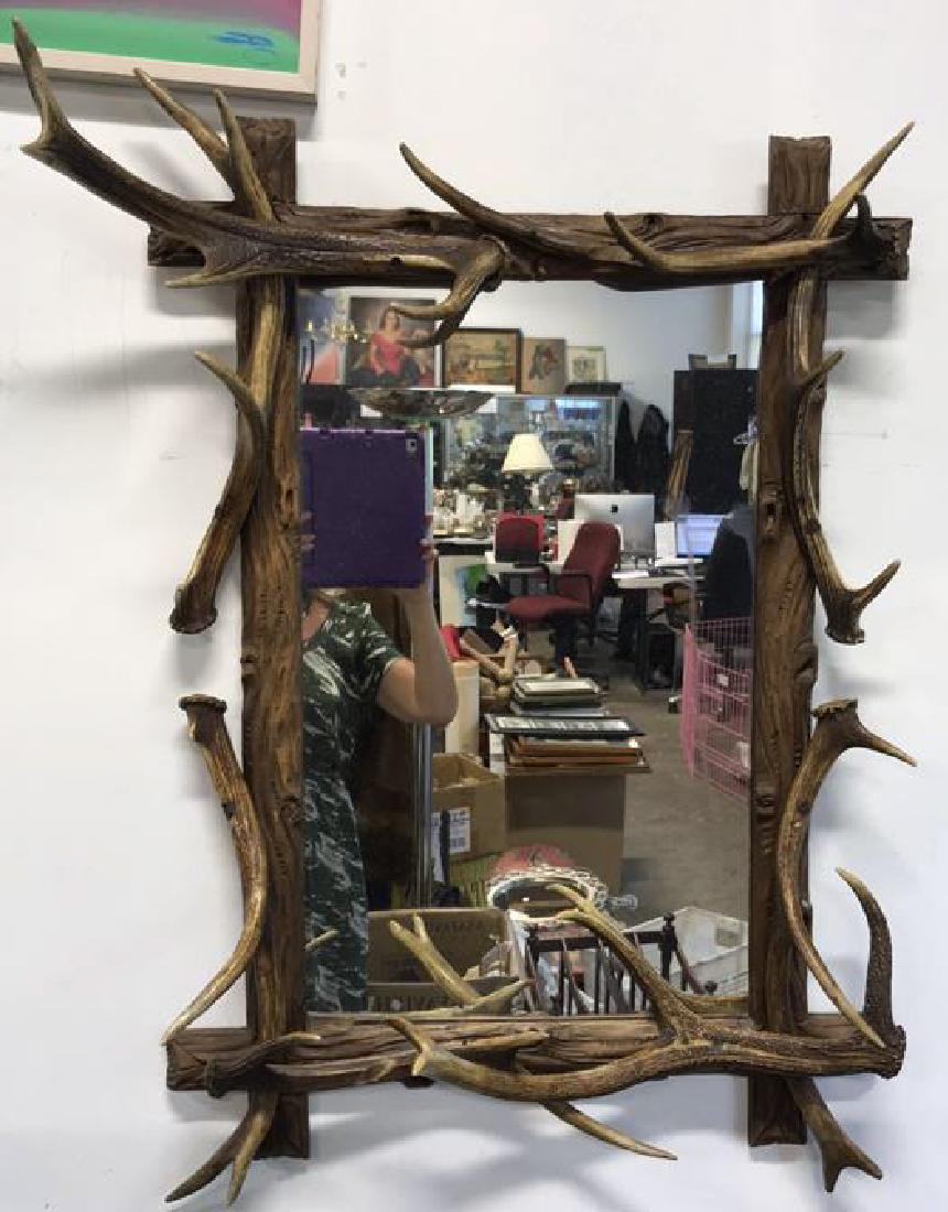 Antique Carved Wood & Stag Horn Mirror (1 of 20)