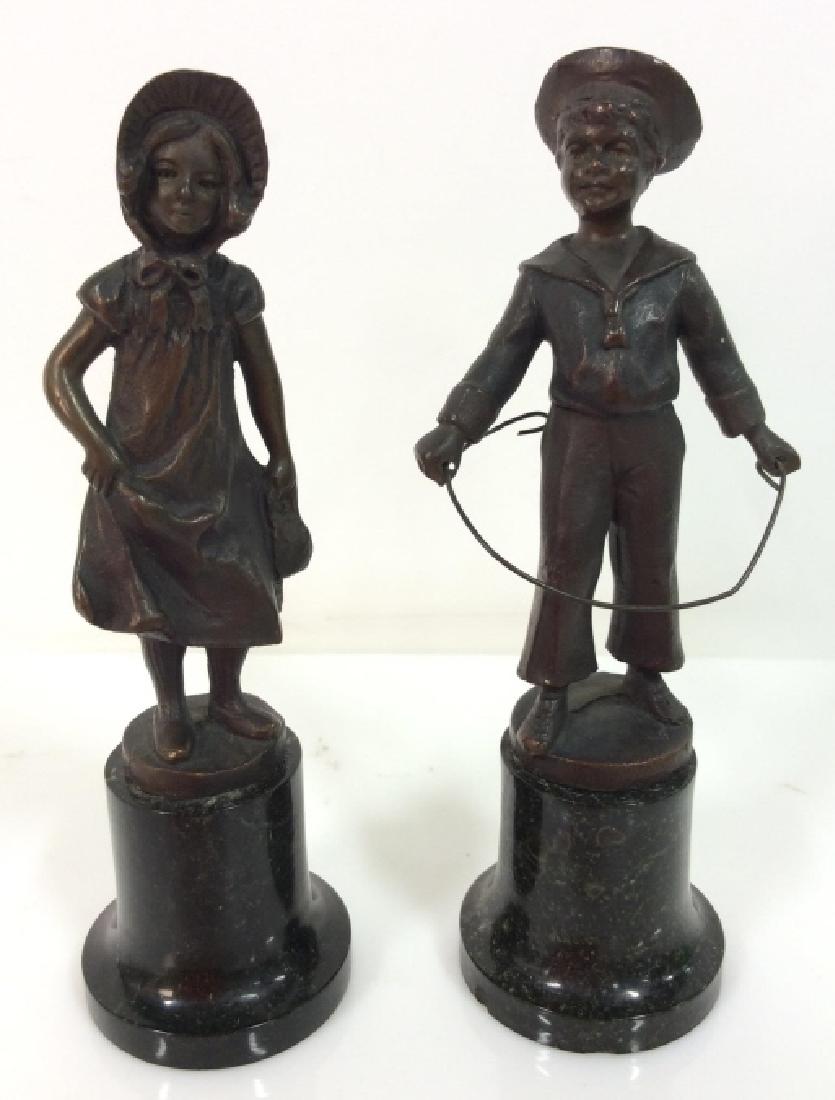 Pair Of Signed Bronze Figurals On Stone Pedestals (1 of 6)