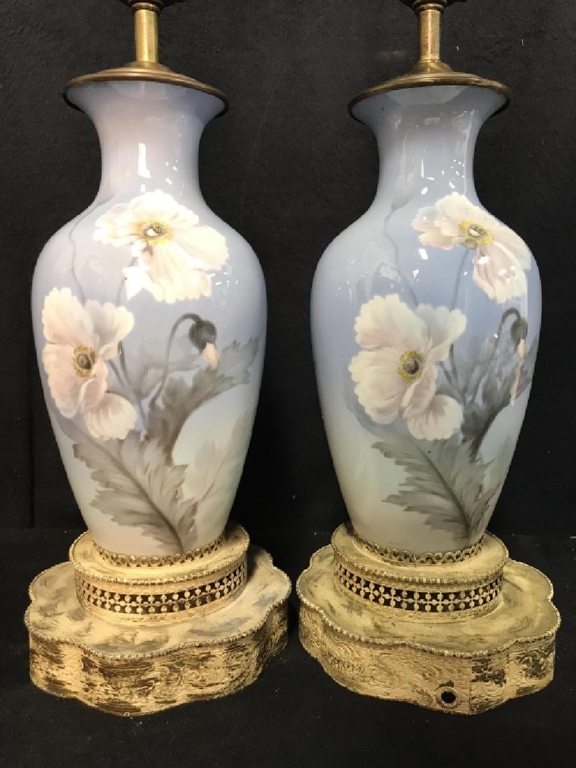 Pair Vintage Floral Detailed Porcelain Lamps (1 of 8)