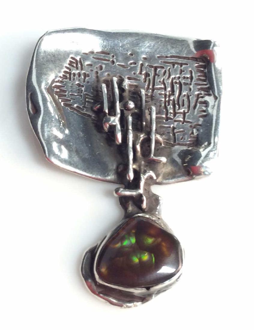 Brutalist Fire Agate Sterling Silver Pendant (1 of 7)