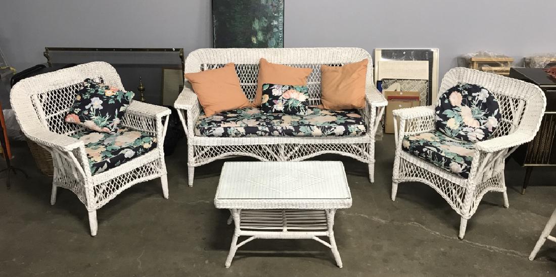 Set 4 White Whicker Couch Chairs & Glas Top Table (1 of 10)