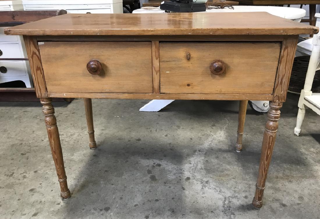 Vintage 2 Drawer Carved Wooden Pine Table (1 of 8)