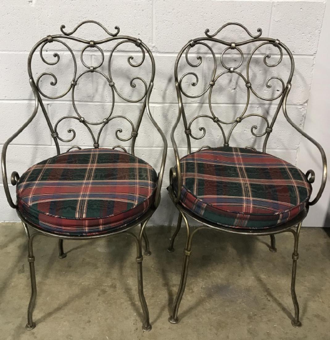 Pair Metal Scrolled Arm Chairs W Seat Cushions (1 of 10)