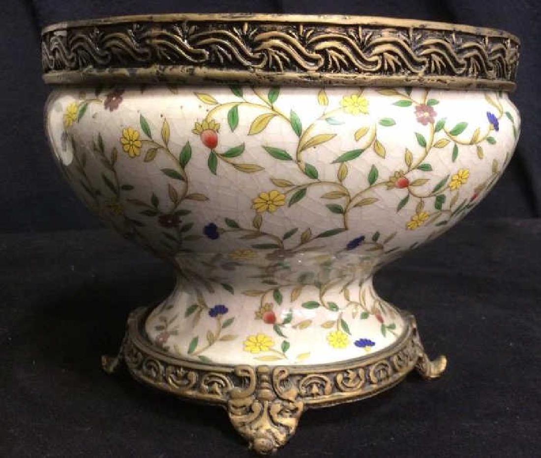 Asian Brass and Ceramic Footed Pedestal Bowl (1 of 9)