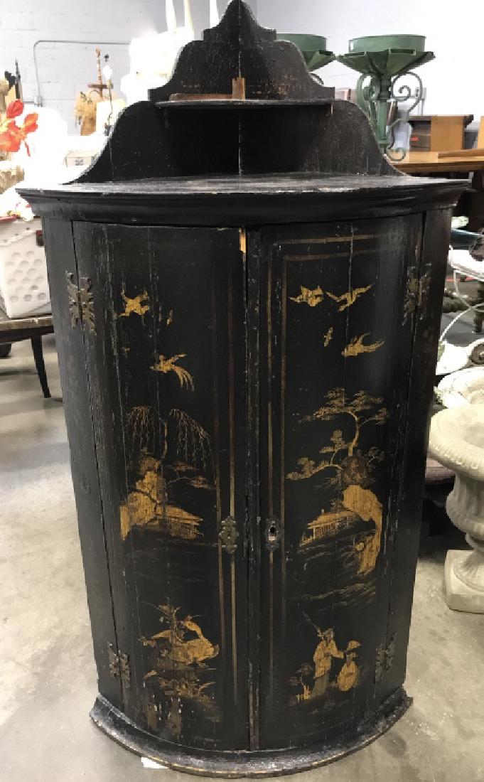 Black Gold Antique  Asian Wooden Corner Cabinet (1 of 8)