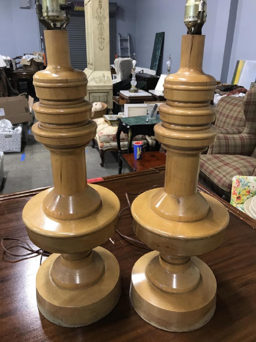 Pair Of Vintage Blonde Turned Wooden Lamps (1 of 8)