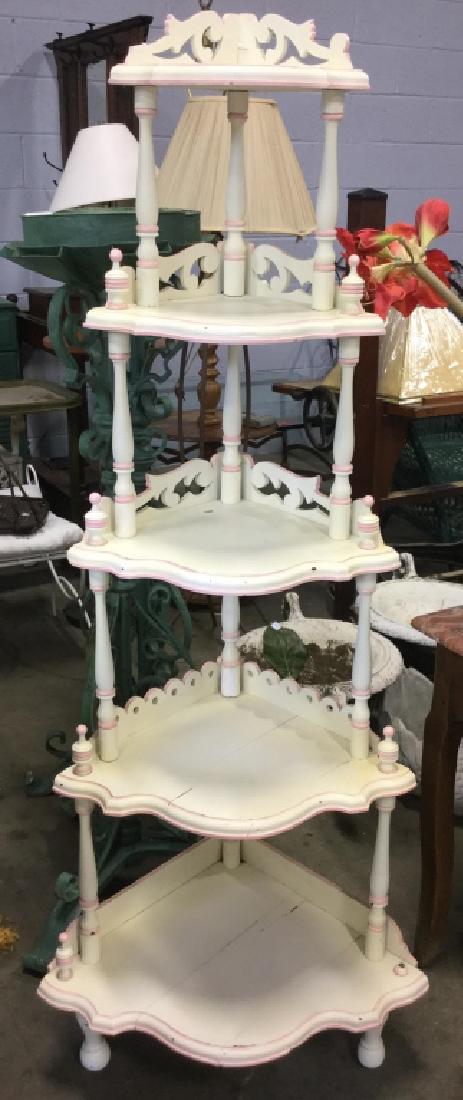 Cream Tone Wood What-Not Corner Shelf (1 of 9)