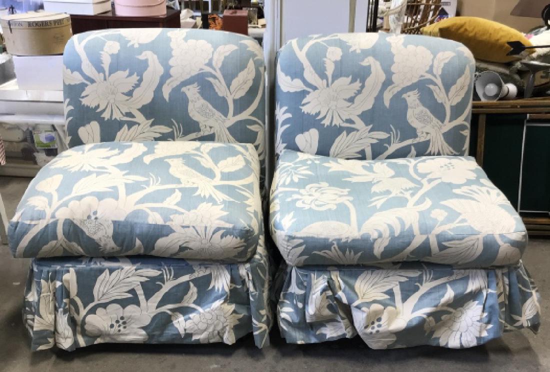 Pair  2 Upholstered Chairs Casters (1 of 9)