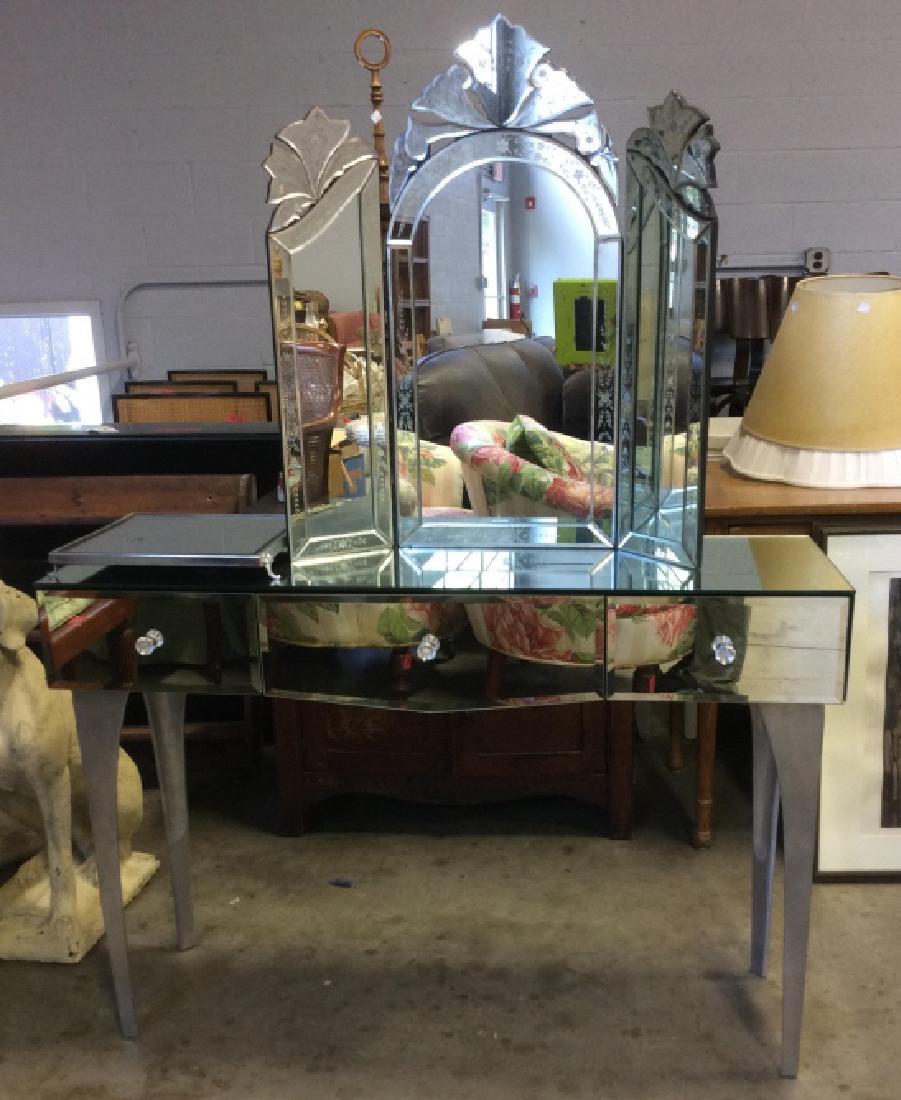 Lot 3 Deco Mirrored Table w Antique Deco  Mirror (1 of 8)