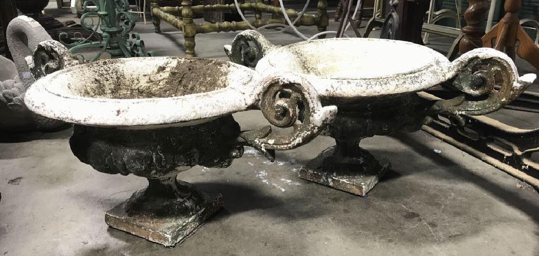 Pair Antique White Tone Weathered Planter Urns (1 of 8)