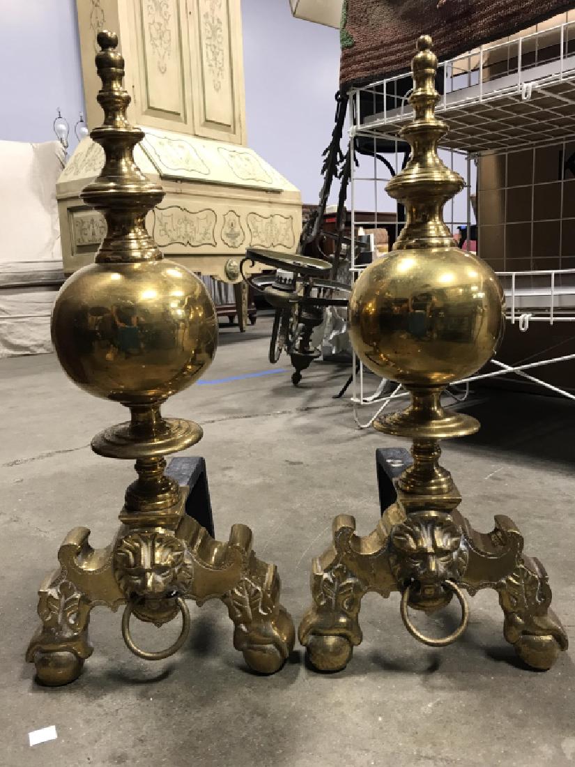 Pair Gold Toned Orb Brass Andirons (1 of 8)