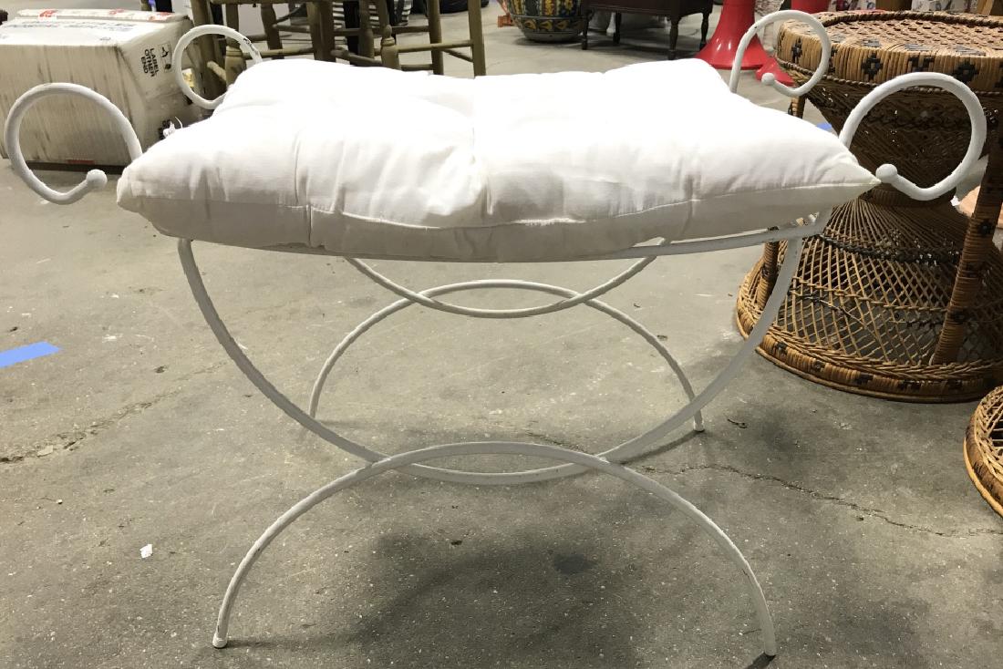 White Toned Metal Bench W Cushion Pillow (1 of 8)