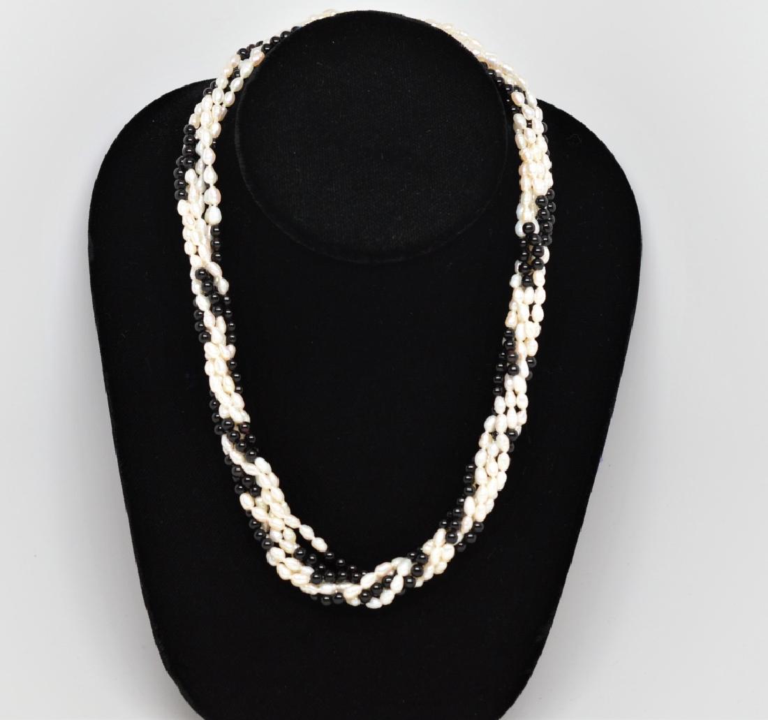 Multi Strand Black & White Pearl Choker Necklace (1 of 1)