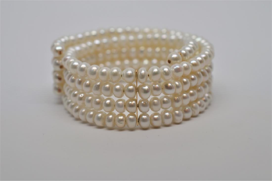 Four Row Pearl Choker Necklace: 15" long