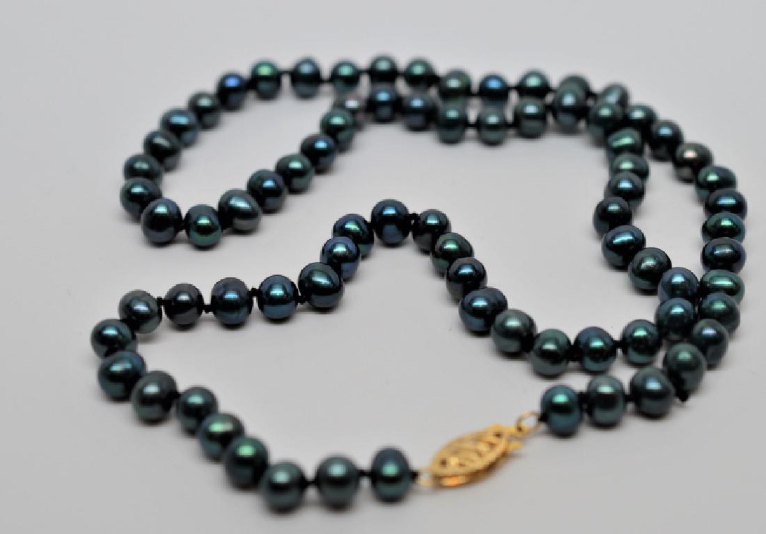 Teal Colored Pearl Necklace with Gold Clasp (1 of 2)