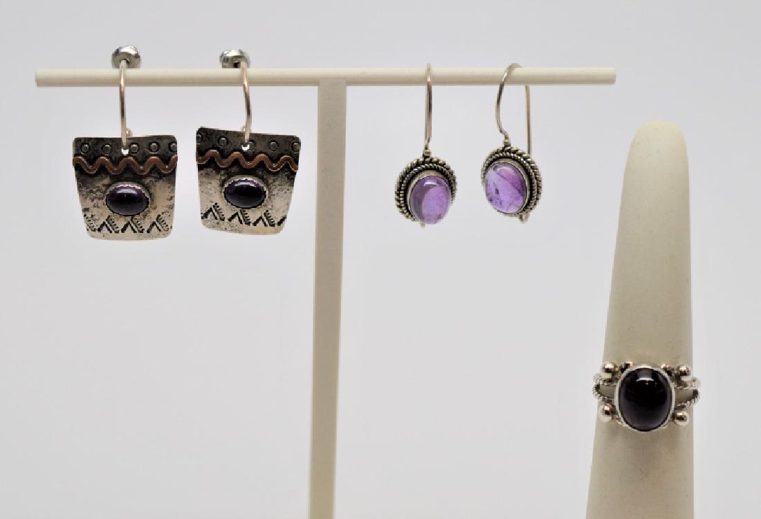 Sterling Silver & Amethyst Earring sets with Ring (1 of 2)