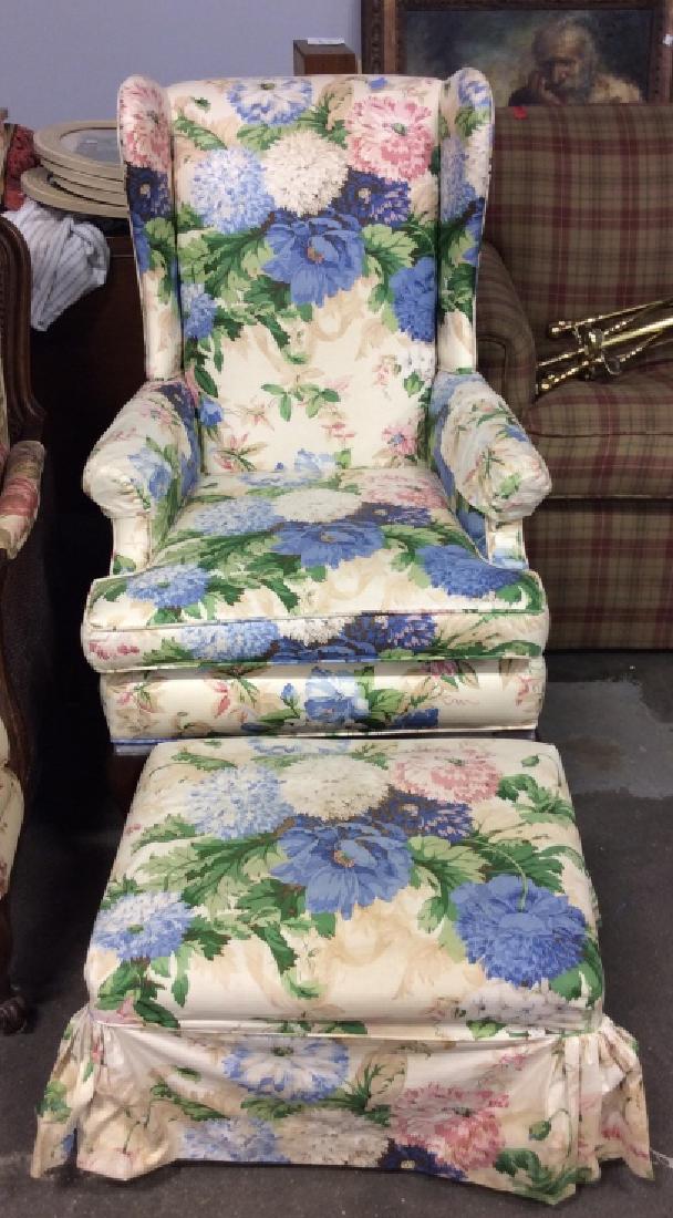 HARDEN Floral Upholstered Arm Chair w Ottoman (1 of 11)