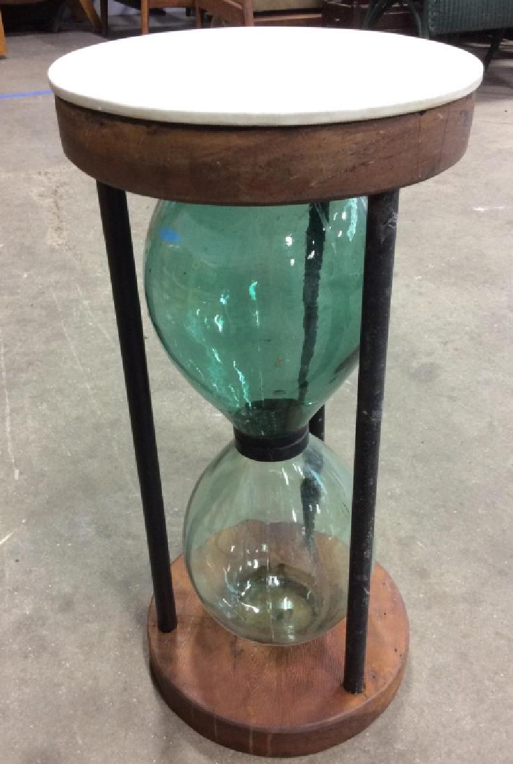 Glass and Wood Hourglass Side Pedestal Table (1 of 8)