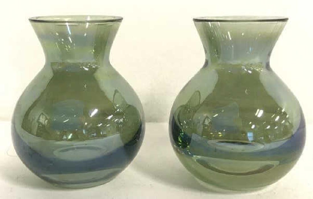 Pair Vintage  Green Art Glass Vases (1 of 5)