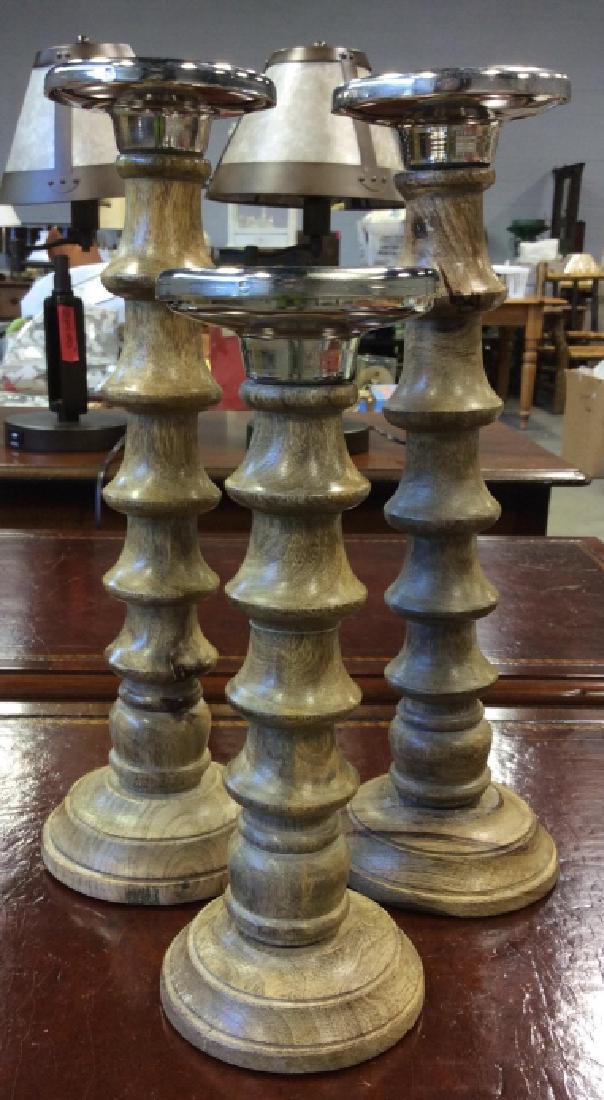 Lot 3 Wooden And Metal Pillar Candle Holders (1 of 8)
