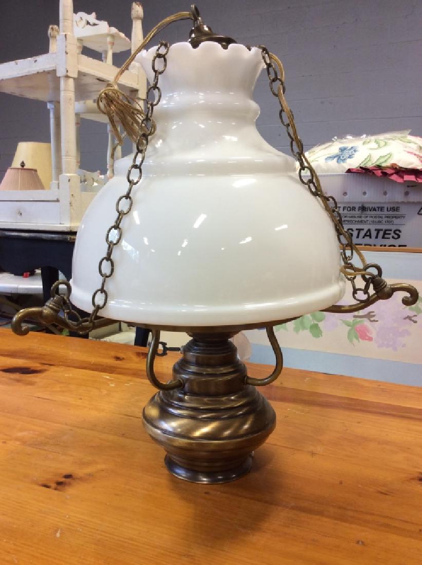 Vintage Milk Glass Metal Hanging Lantern Lamp (1 of 8)