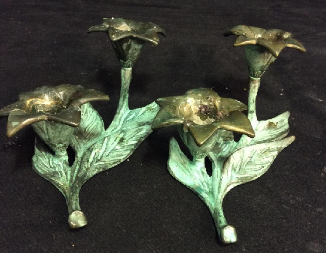 Pair Vintage Verdigris Brass Candle Holders (1 of 6)