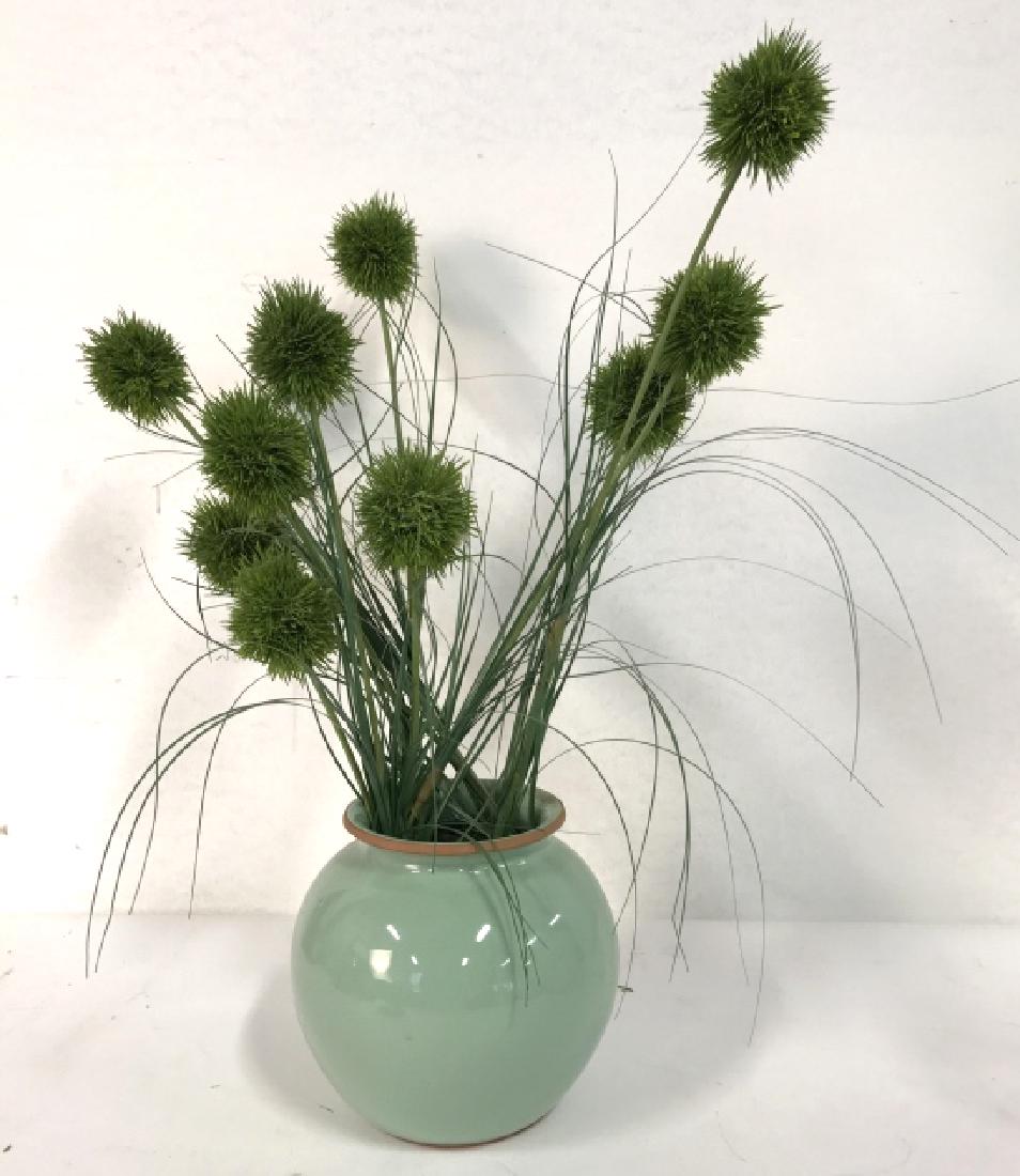 Ceramic Aqua Vase w Artificial Plants (1 of 6)