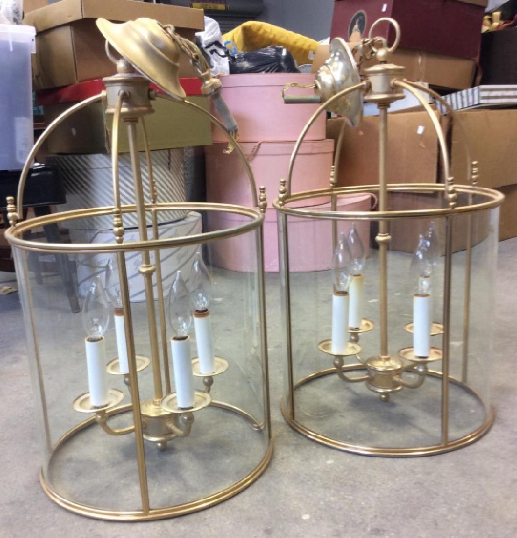 Pair  Pendant  Glass Metal Lantern Chandeliers (1 of 8)