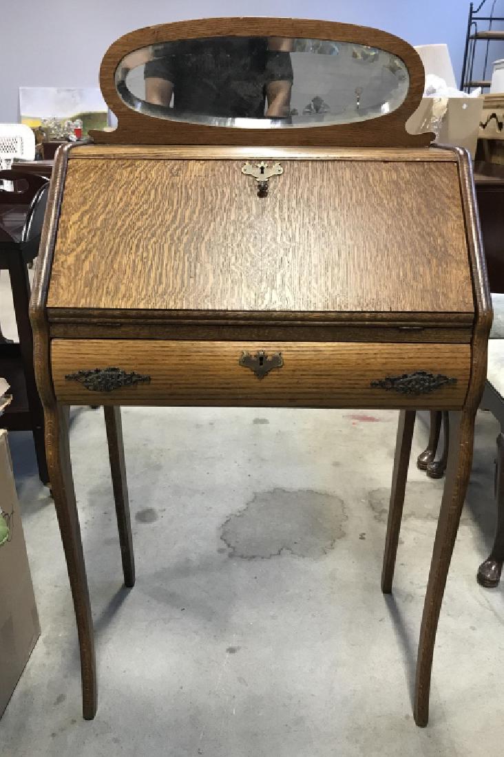 Vintage Antique Flip Open Wooden Desk W Mirror (1 of 10)