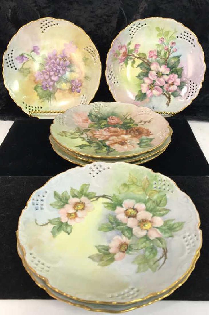 Set 7 Signed hand Painted Filigree Porcelain Plate (1 of 10)