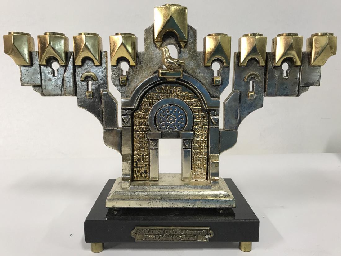 MEISLER, Judaica GOLDEN GATE MENORAH & Stand