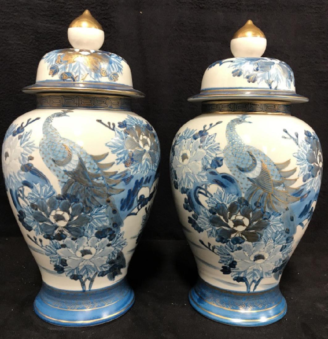 Pair Asian Porcelain Ginger Jars W Lids (1 of 10)
