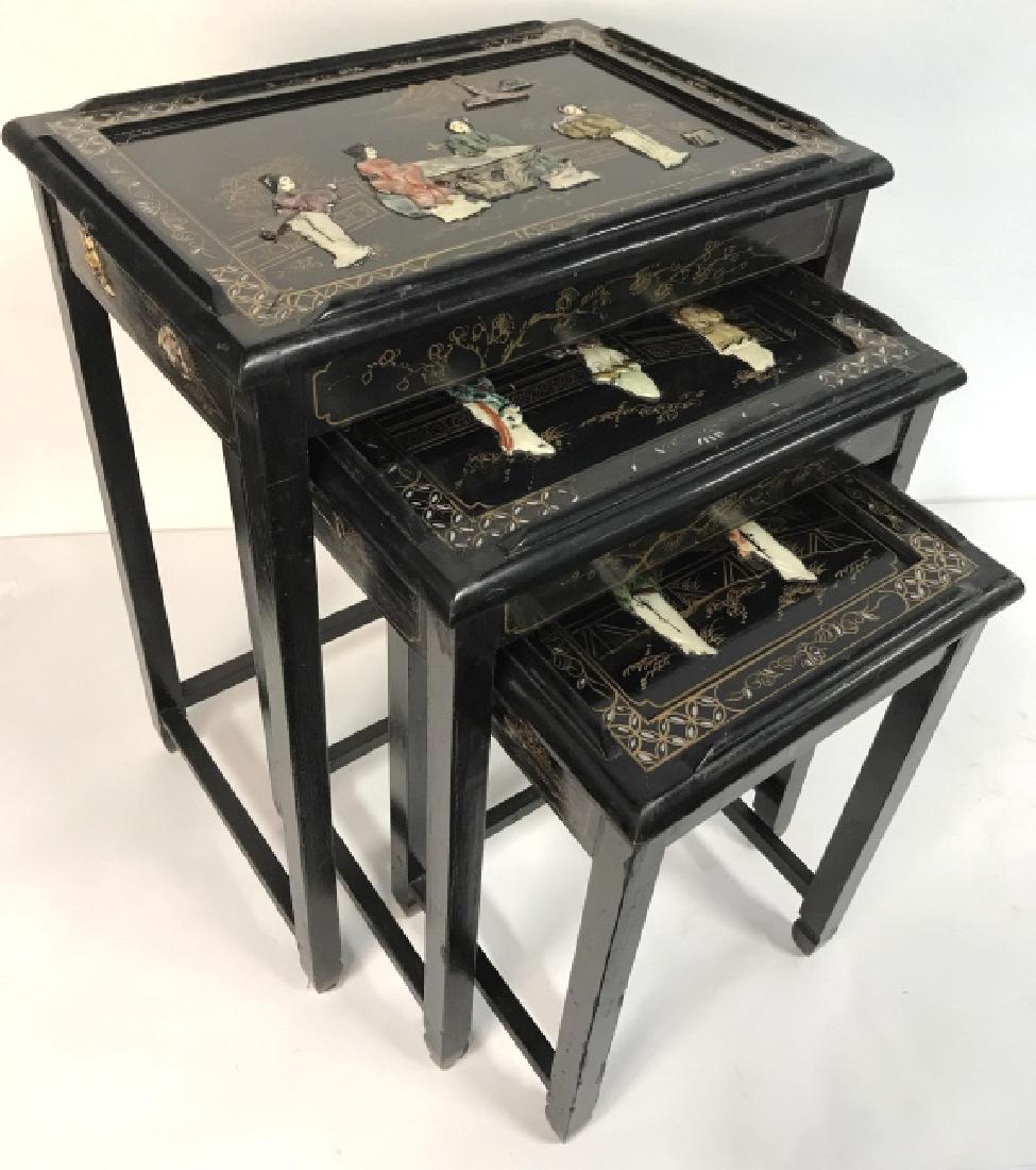 Lot 3 Laquer Mother Of Pearl Asian Nesting Tables