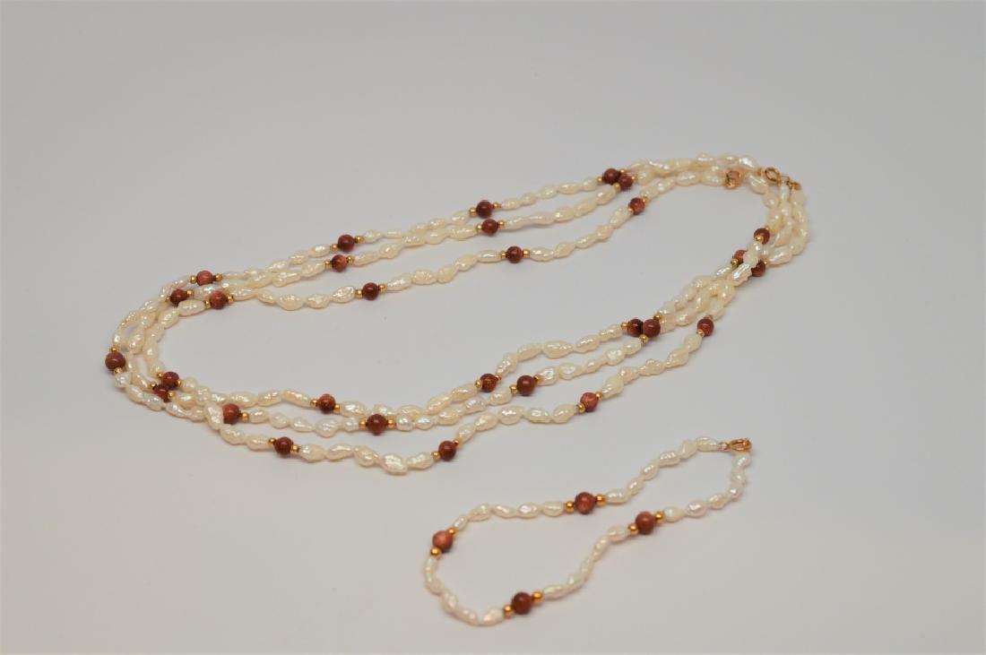 Seed Pearl Necklace with Copper Beads & Bracelet (1 of 1)