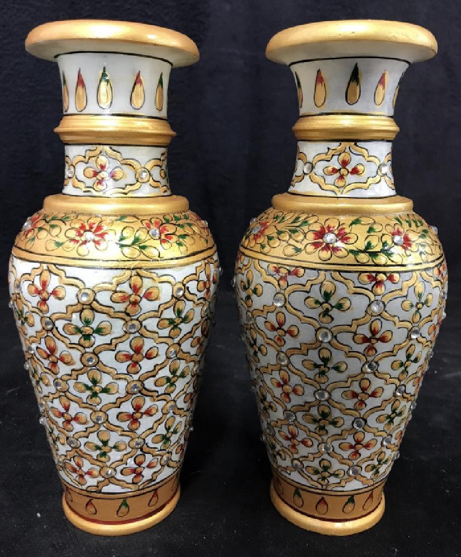 Pair Indian Meenakari Hand Painted Marble Vases (1 of 10)