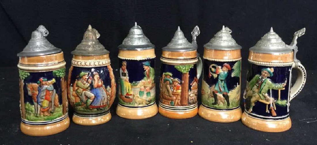 6 Lidded German Ceramic Beer Steins (1 of 10)