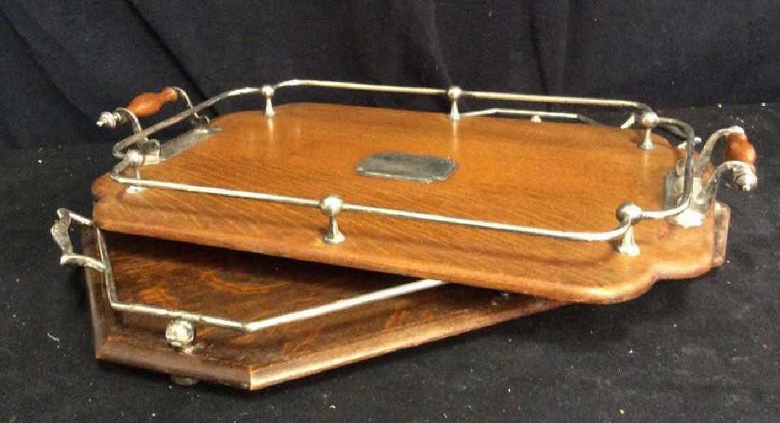 Set 2 Antique Oak and Silver Butler Trays (1 of 11)