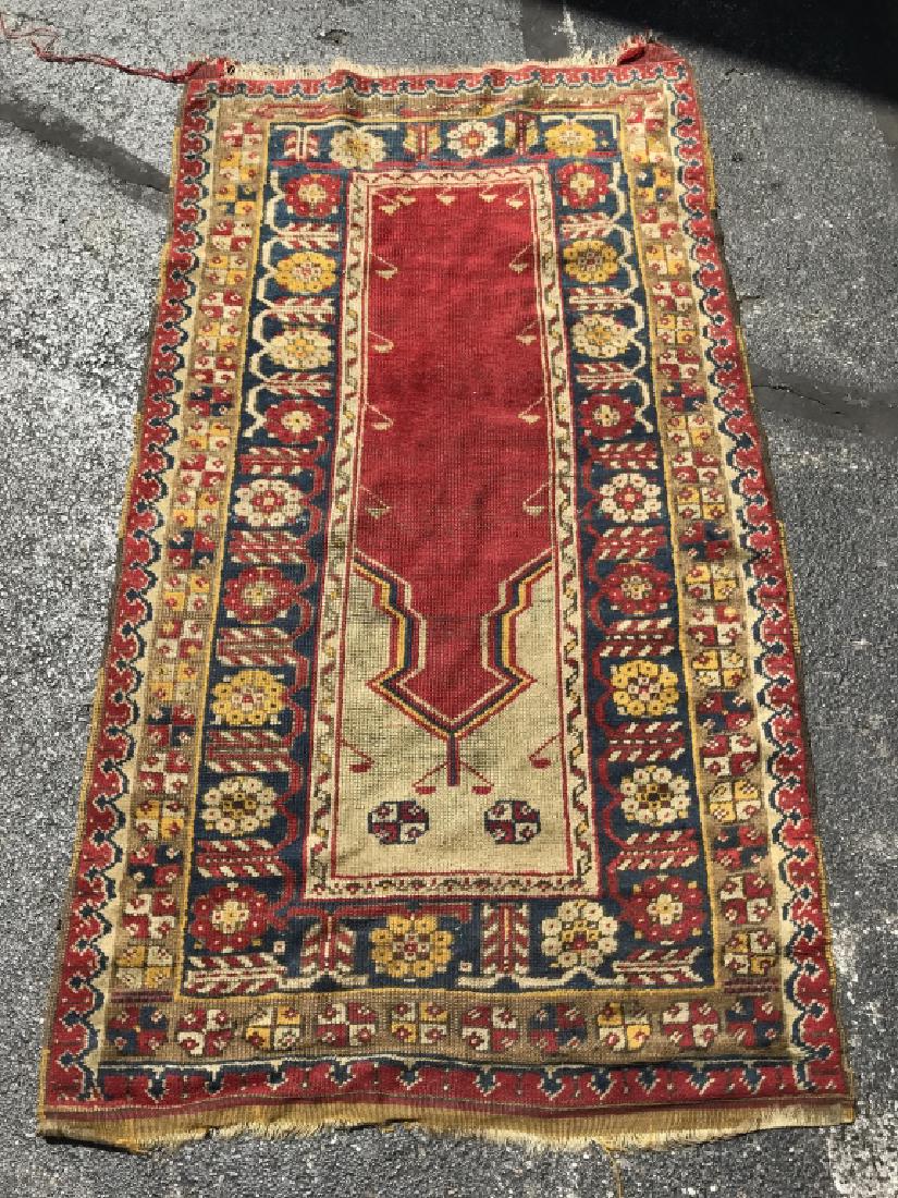 Vintage Handmade Floral Detailed Wool Rug